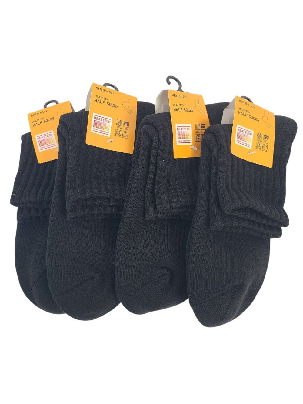 NEW Heattech Men's Half Socks Black One Size Heat Retention 4 Pairs
